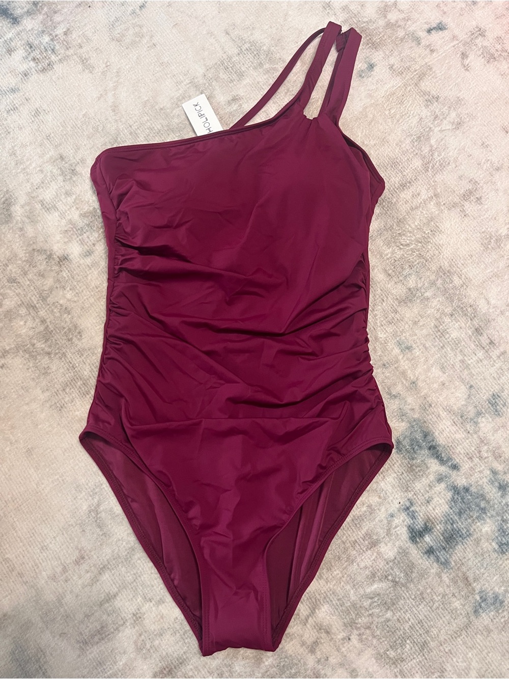 Holipick One-Shoulder Ruched Swimsuit in Burgundy